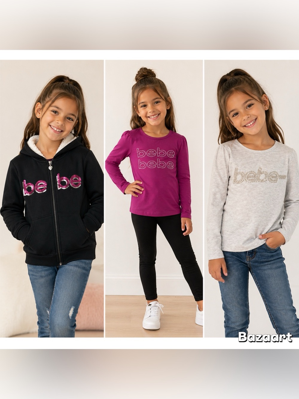 3pc Sz 7/8 Bebe Sequin Rhinestone 2 Shirt One Hoodie Bundle